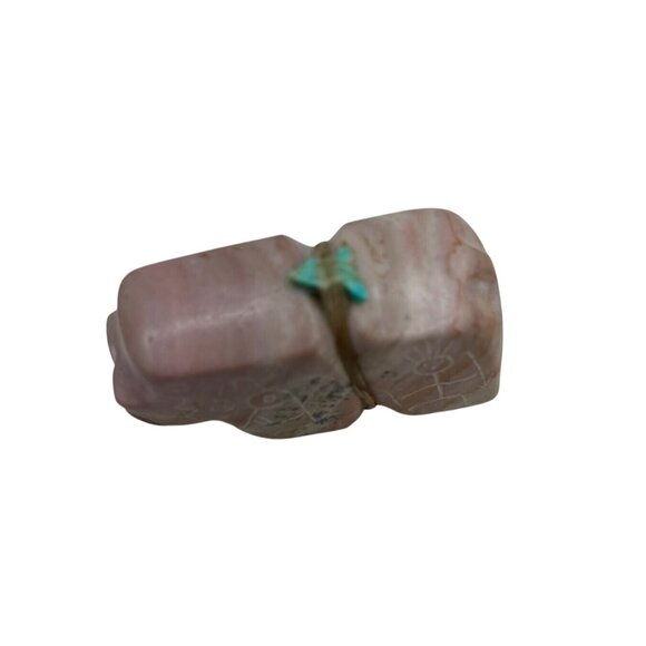 Zuni Handcrafted Pink Stone Bear Fetish Etchings Turquoise Eyes Offering Bundle - Picture 7 of 10